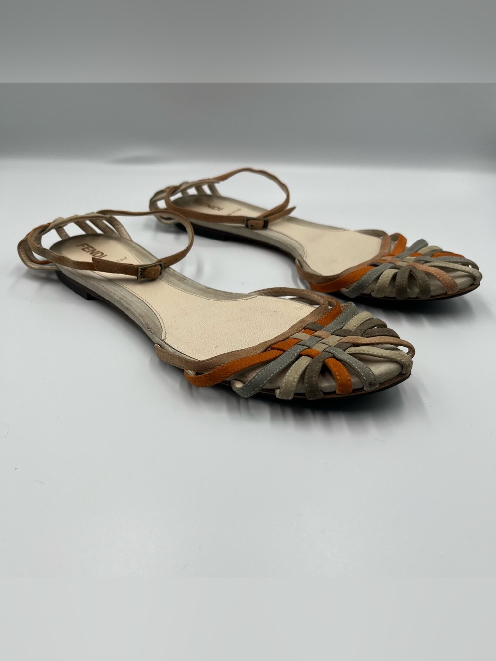 Fendi Multicolor Vintage Woven Leather Strappy Flat Sandals Size 39